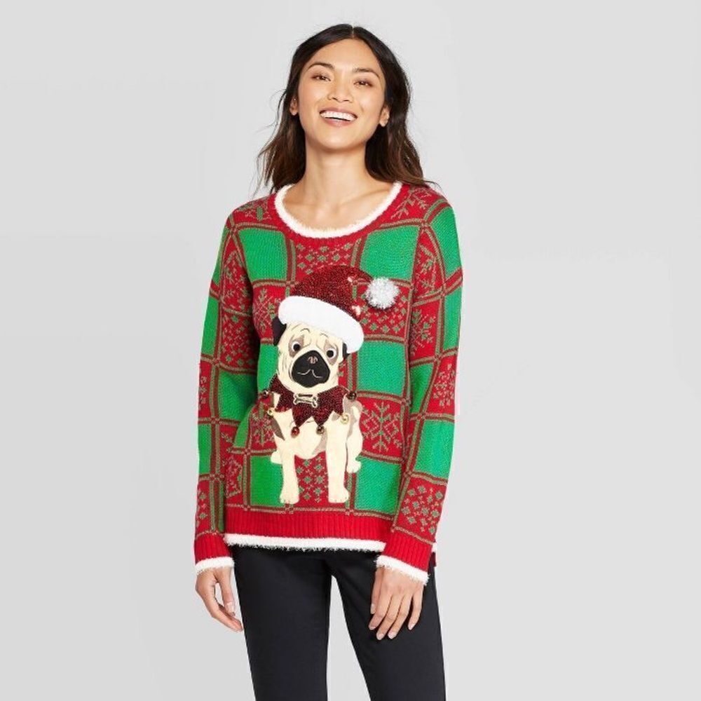 ✨Plaid Long Sleeve Dog Ugly Holiday Sweater✨
